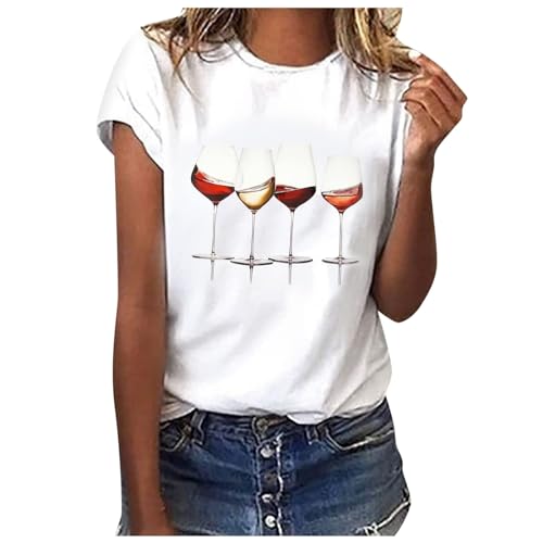 Weiß T-Shirt Damen Basic T Shirt Sommer Grafik Kurzarm Rundhals Tees Tops Casual Mode Motiv Sommershirt Lose Lockere Lässige Oberteile Tshirts S-XXL von MeiLyviba