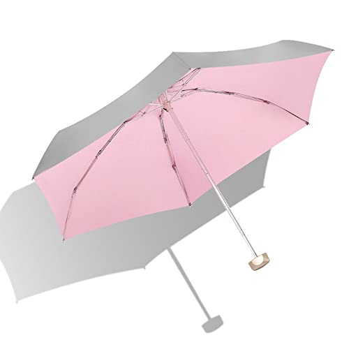 Meichoon Reise-Mini-Regenschirm, leicht, klein, 5 zusammenklappbar, 6 Rippen, kompakt, Sonnen- und Regen, wasserdichter Sonnenschirm mit UPF 50+ UV-Schutz, Anzug für Tasche mit Tasche, Pink, Large, von Meichoon