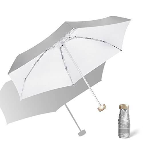 Meichoon Reise-Mini-Regenschirm, leicht, klein, 5 zusammenklappbar, 6 Rippen, kompakt, Sonnen- und Regen, wasserdichter Sonnenschirm mit UPF 50+ UV-Schutz, Anzug für Tasche mit Tasche, Weiss/opulenter Meichoon Reise-Mini-Regenschirm, leicht, klein, 5 zusammenklappbar, 6 Rippen, kompakt, Sonnen- und Regen, wasserdichter Sonnenschirm mit UPF 50+ UV-Schutz, Anzug für Tasche mit Tasche, Weiss/opulenter von Meichoon