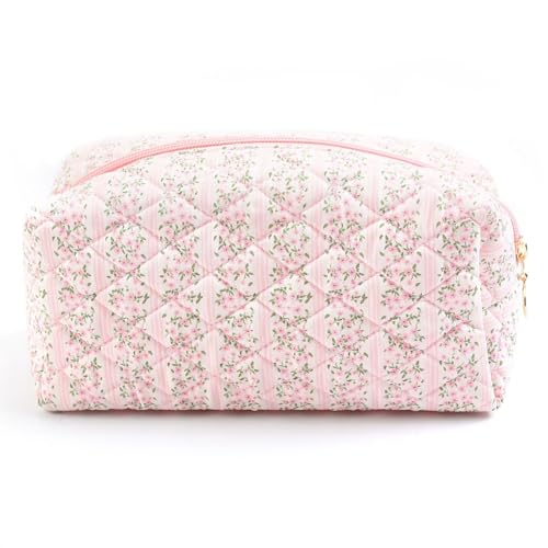Gesteppte Kosmetiktasche mit Blumenmuster, Kosmetiktasche Blumen, Große Make up Bag Aesthetic, Multifunktionaler Blumen Make up Tasche Kosmetikbeutel mit Reißverschluss für Beauty-Utensilien (Rosa) Gesteppte Kosmetiktasche mit Blumenmuster, Kosmetiktasche Blumen, Große Make up Bag Aesthetic, Multifunktionaler Blumen Make up Tasche Kosmetikbeutel mit Reißverschluss für Beauty-Utensilien (Rosa) von Meifiyu