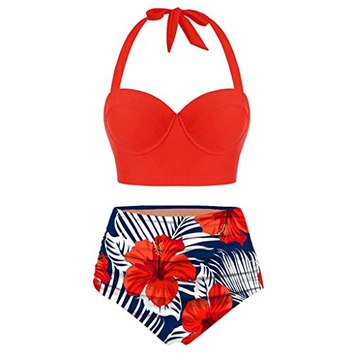 Meilily Damen Retro Stil Blumendruck mit Hoher Taille Badeanzug Bikini Set, Tankini 50er Damen Retro Vintage Bikini Sets High Waist Bademode Badeanzug Neckholder Swimsuit Set Backless Strandmode Meilily Damen Retro Stil Blumendruck mit Hoher Taille Badeanzug Bikini Set, Tankini 50er Damen Retro Vintage Bikini Sets High Waist Bademode Badeanzug Neckholder Swimsuit Set Backless Strandmode von Meilily