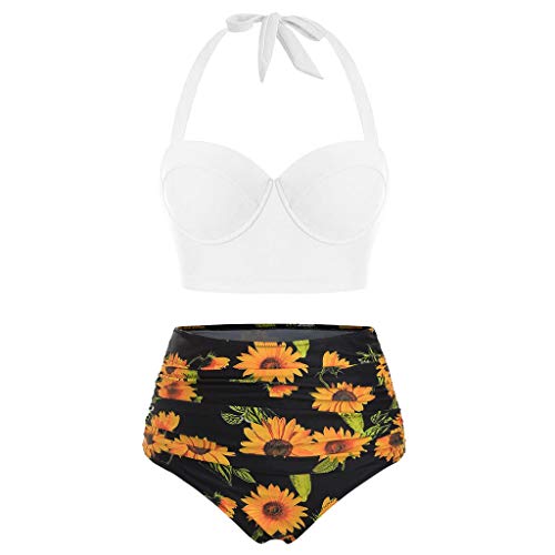 Meilily Damen Retro Stil Blumendruck mit Hoher Taille Badeanzug Bikini Set, Tankini 50er Damen Retro Vintage Bikini Sets High Waist Bademode Badeanzug Neckholder Swimsuit Set Backless Strandmode Meilily Damen Retro Stil Blumendruck mit Hoher Taille Badeanzug Bikini Set, Tankini 50er Damen Retro Vintage Bikini Sets High Waist Bademode Badeanzug Neckholder Swimsuit Set Backless Strandmode von Meilily
