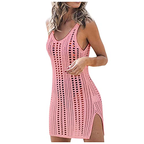 Meilily Damen Strandkleid Bikini Cover Up Strandkleider Crochet Stricken Strandponcho Sommerkleid Strand Bademode Bluse Badeanzug Häkeln Hemdkleid Tunika Schwarz und Weiß Spleißen von Meilily