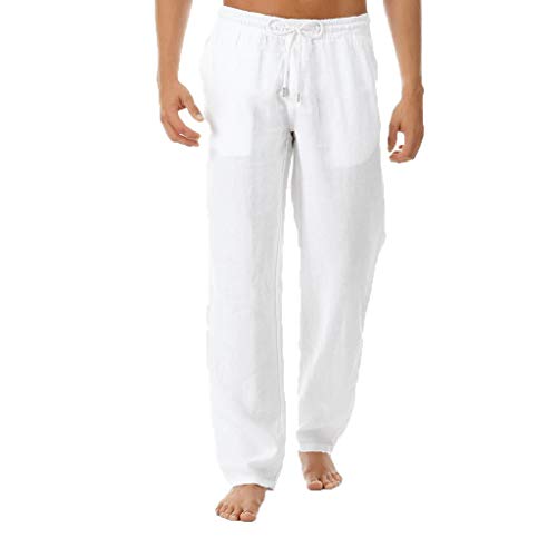 Meilily Herren Leinenhose Straight Leinen Hosen Sommer Yoga Chino Hose Lange Fitnesshose Jogginghose Männer Trainingshose Sporthose Sweatpants Arbeitshose Trekking Gym Jogger Laufen Sports Pants Weiß Meilily Herren Leinenhose Straight Leinen Hosen Sommer Yoga Chino Hose Lange Fitnesshose Jogginghose Männer Trainingshose Sporthose Sweatpants Arbeitshose Trekking Gym Jogger Laufen Sports Pants Weiß von Meilily