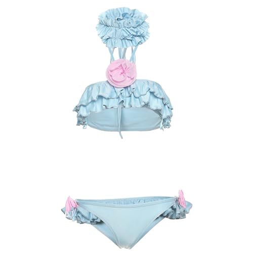 Meiliyizu Zweiteilige geteilte Bademode für Damen, 3D-Blumen-Badeanzüge, rückenfrei, Badeanzug, Strand-Set, Applikationen, gerüschter Badeanzug von Meiliyizu