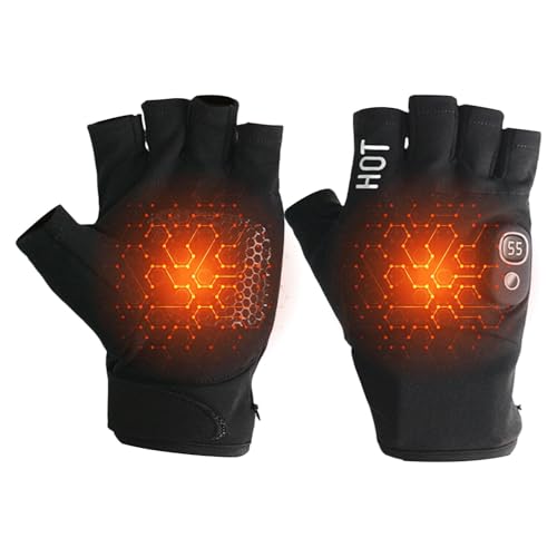 Wiederaufladbare Beheizbare Fingerlose Handschuhe, Tragbare USB Beheizte Wärmehandschuhe Mit Digitalanzeige, 3 Temperature Für Damen Herren Radfahren, Angeln, Camping von Meindin