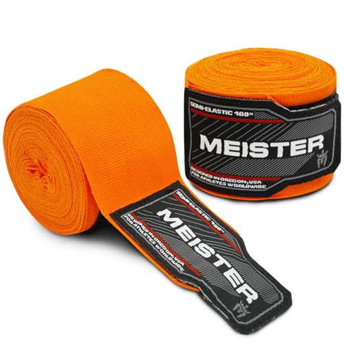 Meister Erwachsene 180 Zoll (457cm) Semi-Elastische Handbandagen für MMA & Boxen (Paar) - Orange von Meister