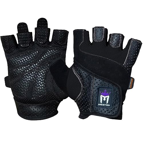 Meister MMA Women'sFit Grip Gewichtheber-Handschuhe mit waschbarem Amara-Leder, Größe M, Schwarz von Meister