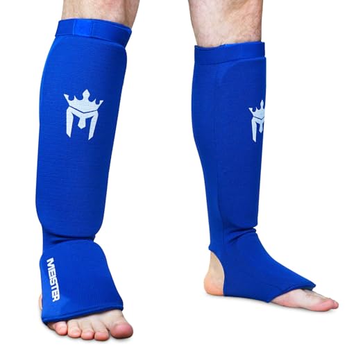 Meister MMA Gepolsterte Schienbeinschützer Elastisches Gewebe 1 Paar Blau L/XL von Meister