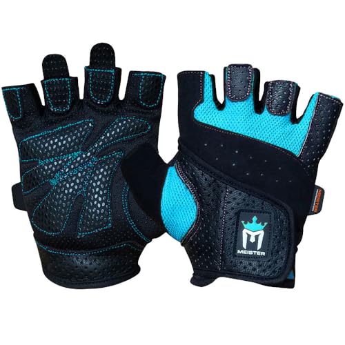 Meister MMA Women'sFit Grip Gewichtheber-Handschuhe mit waschbarem Amara-Leder, Größe XS, Schwarz/Türkis von Meister