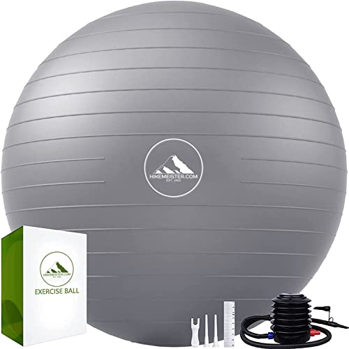 Hikemeister® Dicker Gymnastikball, Anti-Burst Pilates Ball, 45-75 cm sitzball büro，für Balance, Yoga als Fitness Kleingeräte und Balance Stuhl im Gym-Home-Büro (L - 58-65 cm, Silber) von Meisterhome