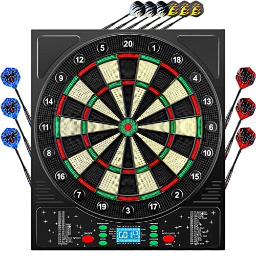 Mejasg Dartscheibe Elektronisch mit Deutsche Stimme&LCD-Bildschirm, Elektronische Dartscheibe mit 12 pfeilen, 34 Spiele&355 Variationen, Innovativer Dartautomat Elektronische Dartboard für 1-8 Spieler von Mejasg