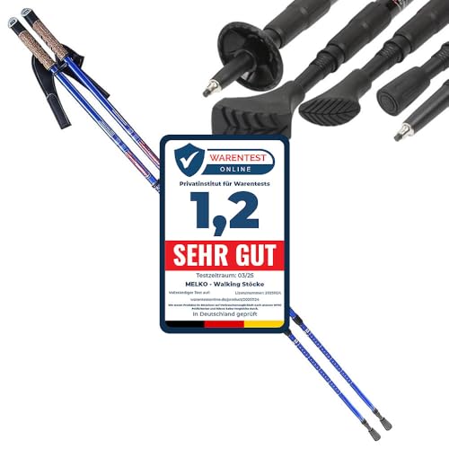 Melko Premium Nordic Walking Stöcke aus Duraluminium, 2er Set, frei verstellbar durch Teleskop-System 65 – 135 cm Gesamtlänge, Blau von Melko