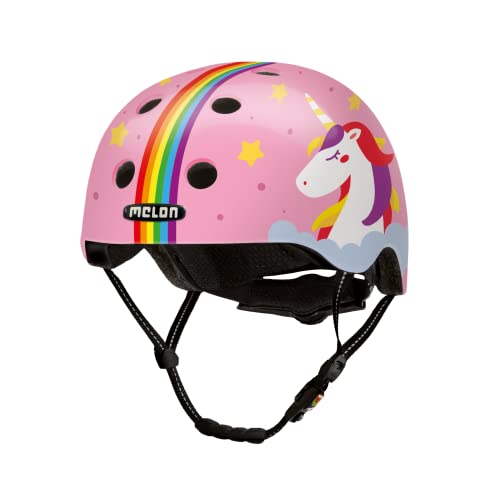 Melon »Phantasia« Leichter und Cooler Kinderfahrradhelm für Jungen und Mädchen mit maximalem Schutz Größe XXS-S (46-52cm) Rosa Pink Einhorn Regenbogen von Melon