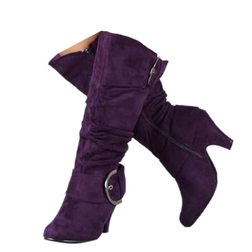 Memmyly Damen Halbwadenstiefel Damen Stiefel mit Reißverschluss Stiefeletten Blockabsatz für Damen Stiefel für Frauen Bequeme Stiefeletten langlebig und praktisch Stiefel mit einfacher Schnalle von Memmyly