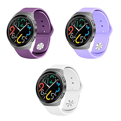 Menglo Silikon Armband kompatibel mit Huawei Watch GT2e Sport Uhrenarmband 3 Stück Silikon Ersatzarmband für Huawei Watch GT2e Ersatzband 22mm Silikonarmband (Lila Lavendelweiß,22mm) von Menglo