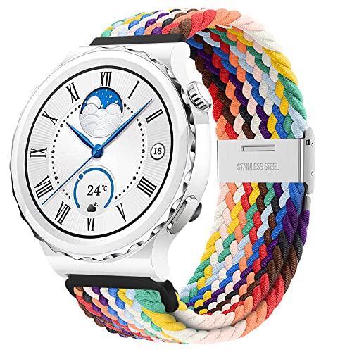 Nylon Armband Kompatibel mit Huawei Watch GT3 Pro 43mm Armband Stoff Sport Uhrenarmbänder für Huawei Watch GT3 Pro 43mm Nylon Geflochten mit Metallschnalle Ersatzarmband (Regenbogen,20mm) von Menglo