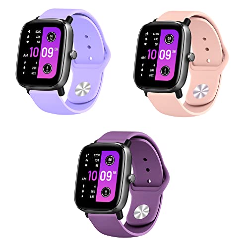 Silikon Armband kompatibel mit Amazfit GTS 2 Mini Sport Uhrenarmband 3 Stück Silikon Ersatzarmband für Amazfit 2 Mini Ersatzband 20mm Watch Band (Lavendel rosa lila,20mm) von Menglo