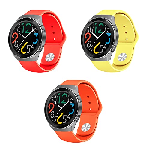 Silikon Armband kompatibel mit Huawei Watch GT2e Sport Uhrenarmband 3 Stück Silikon Ersatzarmband für Huawei Watch GT2e Ersatzband 22mm Silikonarmband (rot gelb orange,22mm) von Menglo