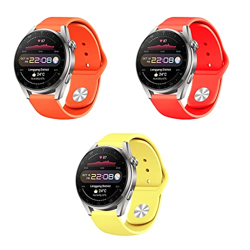 Silikon Armband kompatibel mit Huawei Watch GT3 Pro Sport Uhrenarmband 3 Stück Silikon Ersatzarmband für Huawei GT3 Pro Ersatzband 22mm Silikonarmband (orange gelb rot,22mm) von Menglo