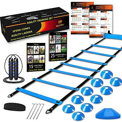 Fußball Trainingszubehör Koordinationsleiter Trainingsleiter,Koordinationsleitern mit 12 Hütchen, Stirnband und Springseil, 4 Pfählen fußball Trainingsset Equipment Zubehör mit Tragetasche Fußball Trainingszubehör Koordinationsleiter Trainingsleiter,Koordinationsleitern mit 12 Hütchen, Stirnband und Springseil, 4 Pfählen fußball Trainingsset Equipment Zubehör mit Tragetasche von Menni