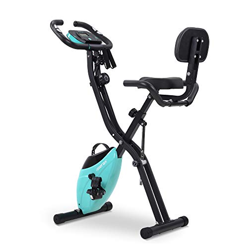 Merax Fitness Bike, Heimtrainer Klappbar, Magnetische Faltbares Fitnessfahrrad mit 10 Widerstandsstufen, Fitness Bike für Zuhause Büro Indoorcycling Bikes mit Expanderbänder, bis 150 kg (Blau) von Merax