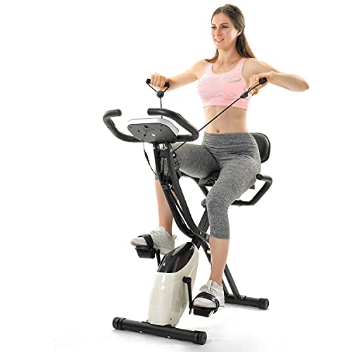 Merax Heimtrainer, mit 10/8 Widerstandsstufen, LCD-Konsole und Spannsystem, mit Rückenlehne, Sensor, Fahrrad, Weiß von Merax