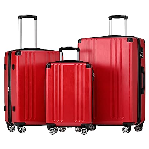 Merax Koffer Set 3-teilig, Hartschalen-Koffer Trolley Rollkoffer Reisekoffer Handgepäck, TSA Zollschloss, 4 Rollen, Teleskopgriff, ABS-Material, M-L-XL, Rot Merax Koffer Set 3-teilig, Hartschalen-Koffer Trolley Rollkoffer Reisekoffer Handgepäck, TSA Zollschloss, 4 Rollen, Teleskopgriff, ABS-Material, M-L-XL, Rot von Merax