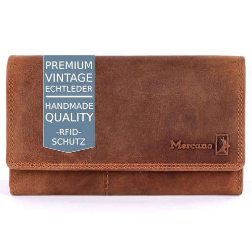MERCANO Premium Vintage Echtleder Damen-Geldbörse groß mit RFID-Schutz I inkl. Geschenkbox, Portemonnaie für Frauen mit Kartenfächern und Münzfach, Brieftasche Damengeldbörse Geldbeutel Wallet von Mercano
