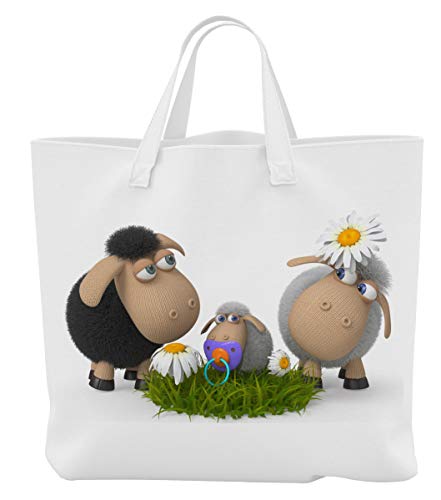 Einkaufstasche/Tragetasche/Shopper/mit Henkeln - 45 x 42 cm x 9,5 cm - Motiv: 3D Comic Schafe mit Lamm und Gänseblümchen - 07 Einkaufstasche/Tragetasche/Shopper/mit Henkeln - 45 x 42 cm x 9,5 cm - Motiv: 3D Comic Schafe mit Lamm und Gänseblümchen - 07 von Merchandise for Fans