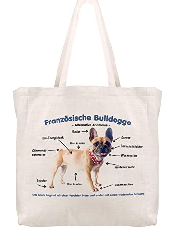 Merchandise for Fans Einkaufstasche - 38 x 48 cm x 13 cm, 24 Liter - Motiv: Französische Bulldogge Alternative Anatomie - 01, XL von Merchandise for Fans