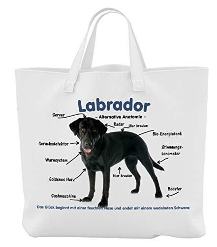 Merchandise for Fans Einkaufstasche - 45 x 42 cm x 9,5 cm, 18 Liter - Motiv: Labrador Alternative Anatomie - 02 von Merchandise for Fans
