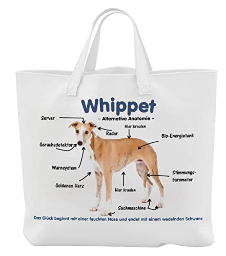 Merchandise for Fans Einkaufstasche - 45 x 42 cm x 9,5 cm, 18 Liter - Motiv: Whippet Alternative Anatomie - 01 von Merchandise for Fans