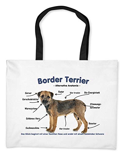 Merchandise for Fans Einkaufstasche - 50 x 38 cm, 19 Liter Schwarze Henkel - Motiv: Alternative Anatomie Border Terrier 01 von Merchandise for Fans