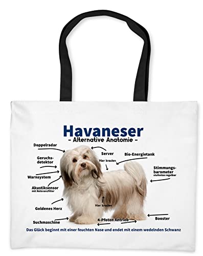 Merchandise for Fans Einkaufstasche - 50 x 38 cm, 19 Liter Schwarze Henkel - Motiv: Alternative Anatomie Havaneser von Merchandise for Fans