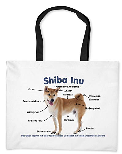 Merchandise for Fans Einkaufstasche - 50 x 38 cm, 19 Liter Schwarze Henkel - Motiv: Shiba Inu Alternative Anatomie - 01 von Merchandise for Fans
