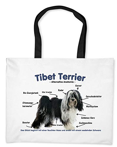 Merchandise for Fans Einkaufstasche - 50 x 38 cm, 19 Liter Schwarze Henkel - Motiv: Tibet Terrier Alternative Anatomie - 01 von Merchandise for Fans