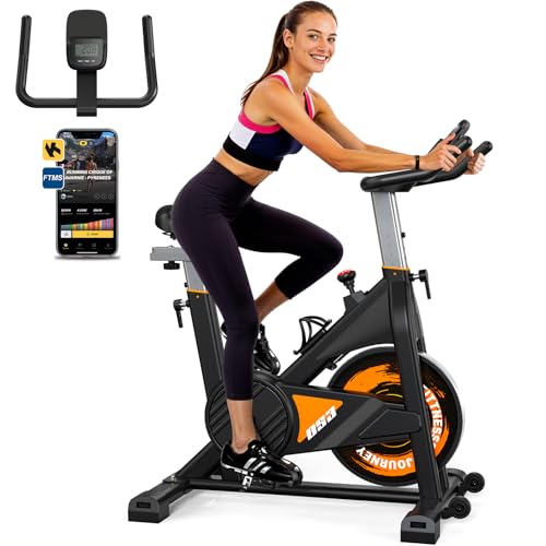 MettleMatic Heimtrainer Fahrrad Ergometer mit Bluetooth: Hometrainer Fahhrad mit Magnetischem Widerstand - Indoor Fitnessbikes mit LCD Display - 160 KG Belastbar (Orange) von MettleMatic