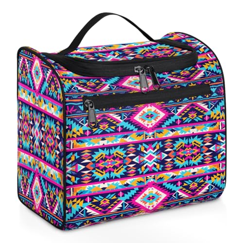 Mexpekil Kulturbeutel mit geometrischem Azteken-Druck, zum Aufhängen, für Damen und Herren, groß, wasserdicht, Make-up, Kosmetik, Kulturbeutel für Reisen, mehrfarbig, 10.2 x 6.5 x 9.2 inches, von Mexpekil