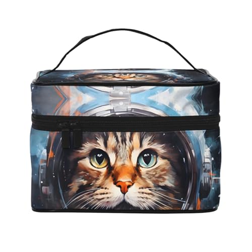 Mexpekil Make-up-Tasche, Reise-Kosmetiktasche, große Kapazität, Make-Up-Organizer, Aufbewahrungstasche, tragbare Kulturbeutel für Frauen und Mädchen, Astronauten-Katze lustig, Einheitsgröße von Mexpekil