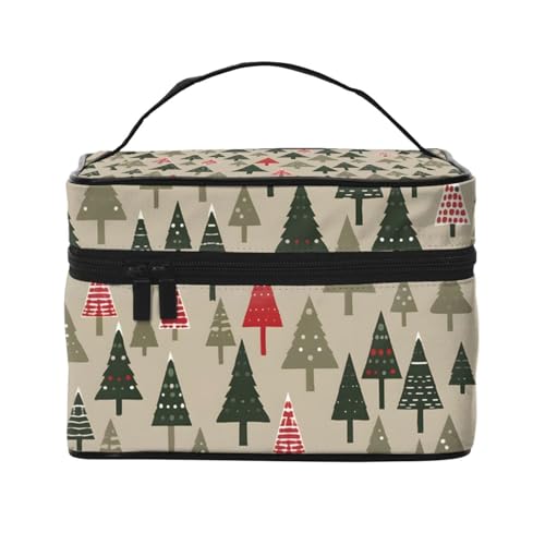 Mexpekil Make-up-Tasche, Reise-Kosmetiktasche, große Kapazität, Make-Up-Organizer, Aufbewahrungstasche, tragbare Kulturbeutel für Frauen und Mädchen, Geometrische Weihnachtsbäume, Einheitsgröße von Mexpekil