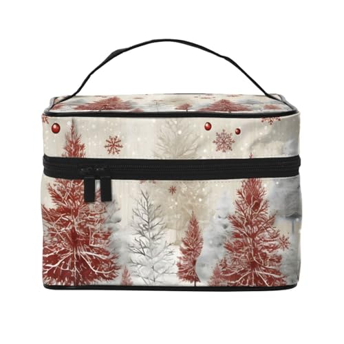 Mexpekil Make-up-Tasche, Reise-Kosmetiktasche, große Kapazität, Make-Up-Organizer, Aufbewahrungstasche, tragbare Kulturbeutel für Frauen und Mädchen, Schneeflocke, Winterwald, Einheitsgröße von Mexpekil