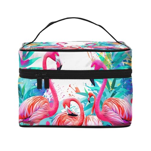 Mexpekil Make-up-Tasche, Reise-Kosmetiktasche, große Kapazität, Make-Up-Organizer, Aufbewahrungstasche, tragbare Kulturbeutel für Frauen und Mädchen, Tropischer rosa Flamingo, Einheitsgröße von Mexpekil
