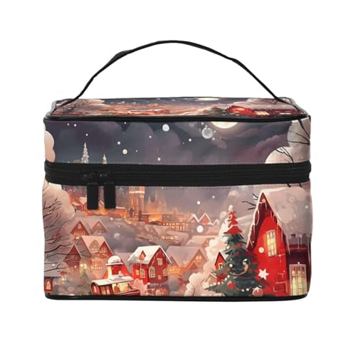 Mexpekil Make-up-Tasche, Reise-Kosmetiktasche, große Kapazität, Make-Up-Organizer, Aufbewahrungstasche, tragbare Kulturbeutel für Frauen und Mädchen, Weihnachtshaus, Einheitsgröße von Mexpekil