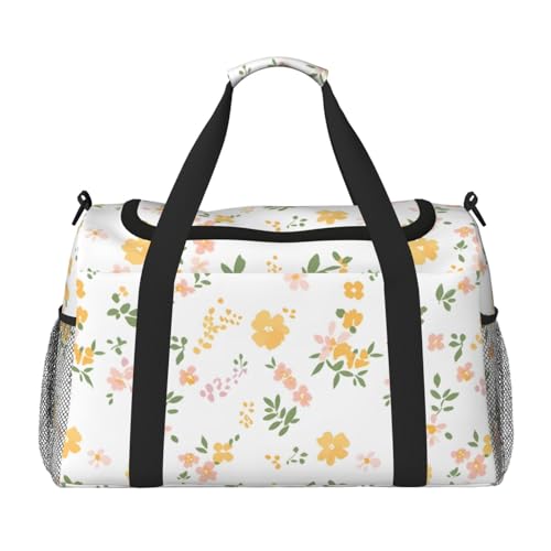 Reisetasche mit niedlichem Blumenmuster, wasserdicht, Sporttasche, gelbes Blumenmuster, große Wochenend-Tragetasche für Damen, Herren, Mädchen, Jungen, multi von Mexpekil