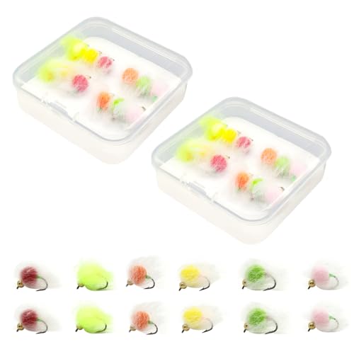 24-teiliges Fliegenfischen-Fliegen-Set, Perlenkopf-Mini-Lachseier, Fliegen-Set, schwimmender Fliegenköder für Forelle, Barsch, Panfish von MiOYOOW