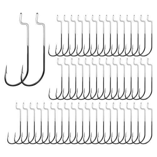 Angelhaken zum Barschangeln, 50 Stück Jighaken aus Kohlenstoffstahl, Angelköderhaken mit Großem Abstand für Salzwasser und Süßwasser von MiOYOOW