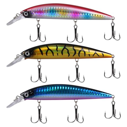 Angelköder, 3-teilig Lebensechte Kunstköder, 3-Haken Angel Wobbler mit Klingenden Stahlkugeln zum Forellen, Barsche, Barschangeln, Raubfische Angelköder, 3-teilig Lebensechte Kunstköder, 3-Haken Angel Wobbler mit Klingenden Stahlkugeln zum Forellen, Barsche, Barschangeln, Raubfische von MiOYOOW