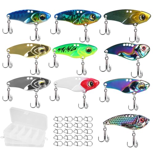 Angelköder Set, 10 Stück Spinner Blade Köder mit Doppelhaken, Leuchtende Farben Wobbler Kunstköder Set mit 2 Tackle Boxen + 20 Wirbeln für Süßwasser und Salzwasser Angelköder Set, 10 Stück Spinner Blade Köder mit Doppelhaken, Leuchtende Farben Wobbler Kunstköder Set mit 2 Tackle Boxen + 20 Wirbeln für Süßwasser und Salzwasser von MiOYOOW