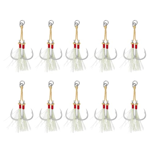 Assist Angelkaken, 10 Stück Double Glow Jigging-Haken Mit Scharfen Widerhaken, Angel Jigging Köderhaken aus Karbonstahl für Slow Pitch Jigs, Fast-Fall Jigs, Vertical Jig Assist Angelkaken, 10 Stück Double Glow Jigging-Haken Mit Scharfen Widerhaken, Angel Jigging Köderhaken aus Karbonstahl für Slow Pitch Jigs, Fast-Fall Jigs, Vertical Jig von MiOYOOW